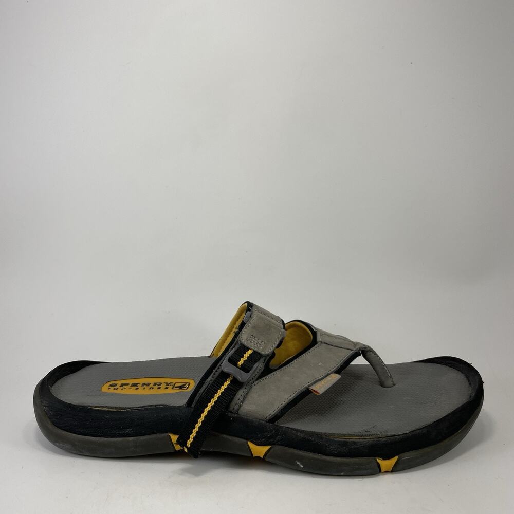 Sperry Top-Sider Santa Cruz Grey Leather Flip Flops Thong Sandals Mens Size 10